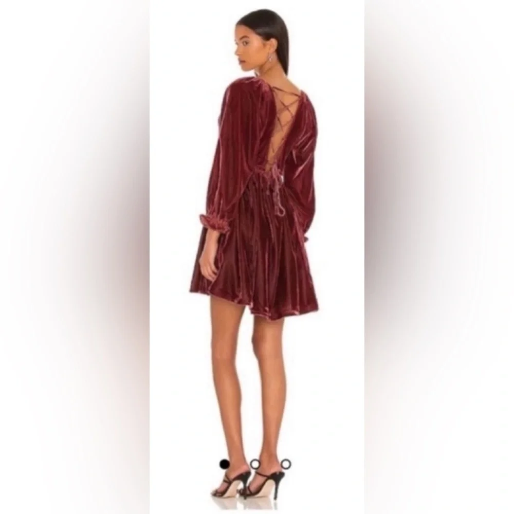 Free People Women’s Daphne Boho Velvet Mini Dress in Roan Rouge Sz Small Fall
